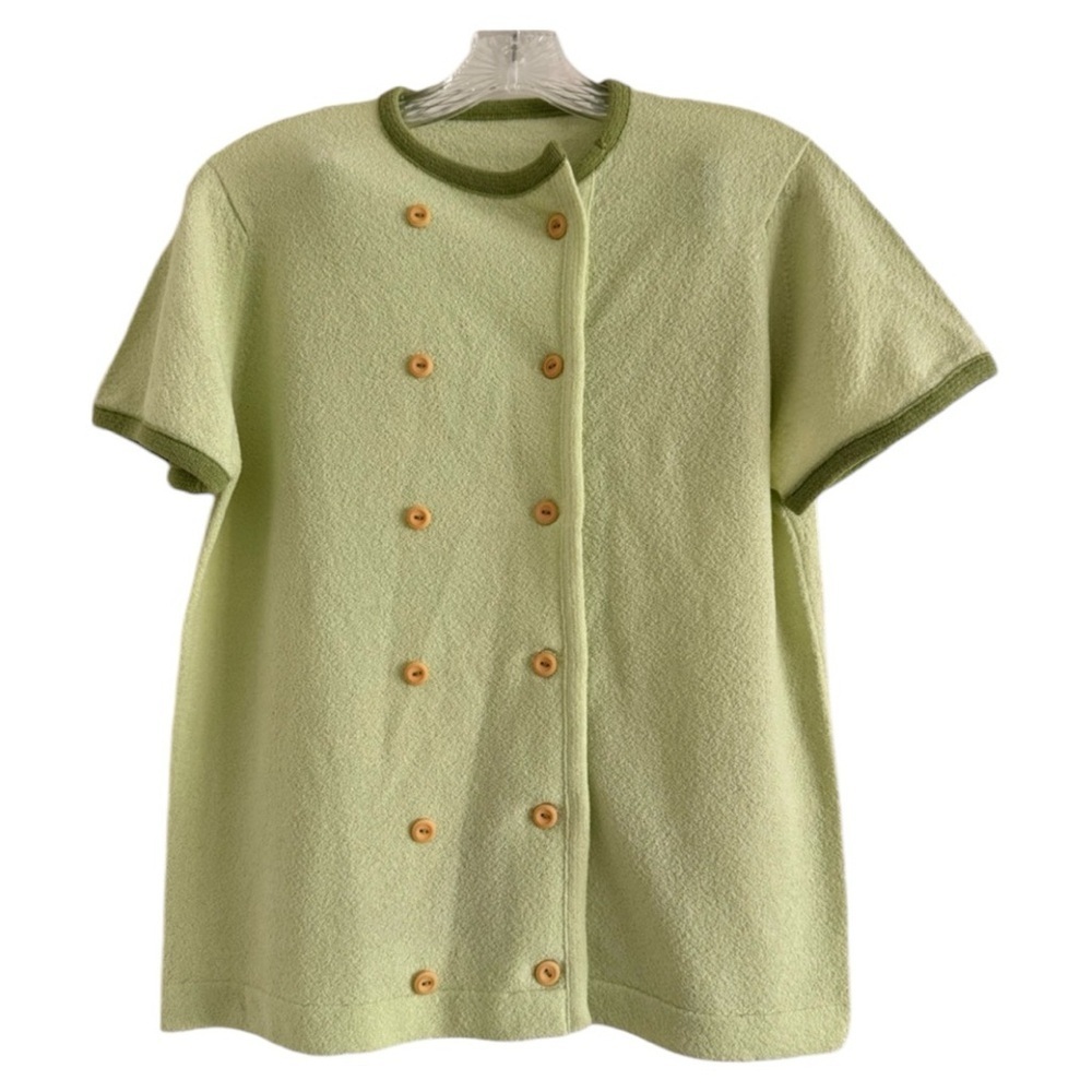 TALBOTT TRAVLER Women’s Green Knit Short Sleeve Top Button Shirt-Size 38/SMALL